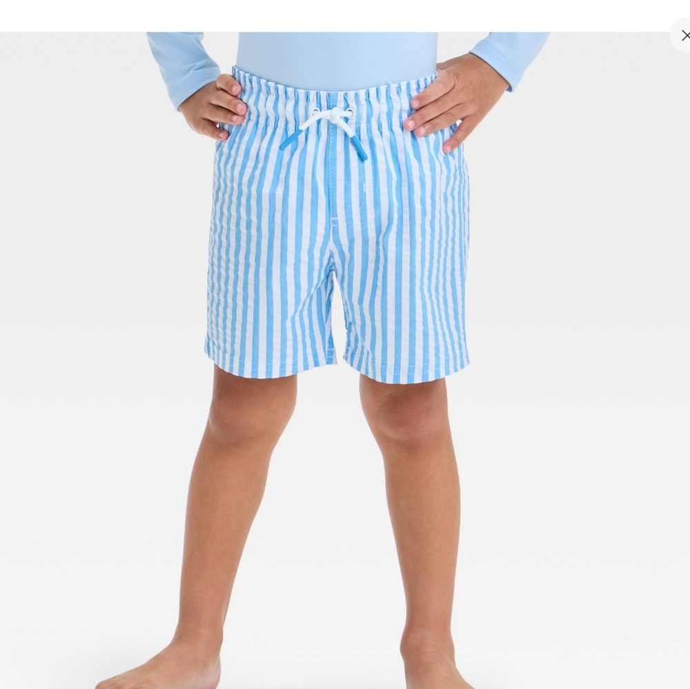 NWT Cat & Jack Light Blue Striped Kids Swim Trunk
